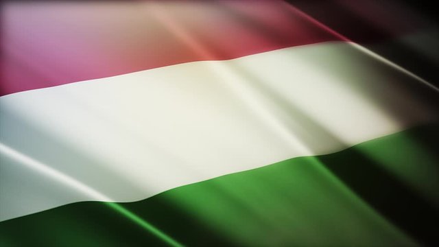 4k Hungary National flag slow waving with visible wrinkles in Hungarian wind blue sky seamless loop background.A fully digital rendering;animation loops at 40 seconds;smooth texture.