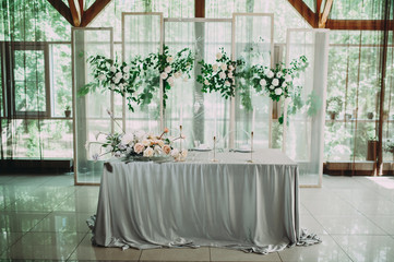 Head table for the newlyweds at the wedding hall.
