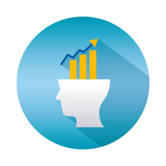 mental health concept, graphic bar chart on human head icon, block gradient style