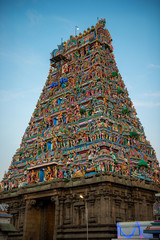 Gopura, monumental entrance tower, of Hindu Kapaleeshwarar Temple, Chennai, Tamil Nadu, South India