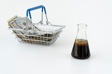 oil and money. futures contract for the purchase or sale of oil. crisis, falling price quotes.
