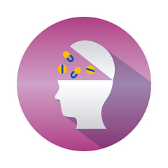 Mental health concept, head with pills falling inside over white background