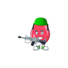 An elegant red blood Army mascot design style using automatic gun