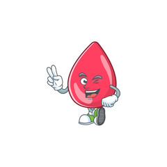 Cheerful red blood mascot design with two fingers