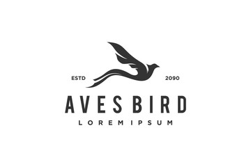 Long tailed bird logo, aves silhouette icon symbol. - obrazy, fototapety, plakaty