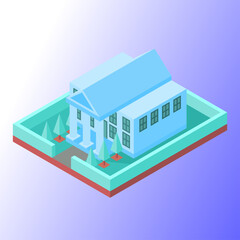 Isometric Vector Illustration Representing Bank or Government Building with Soft Colored