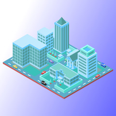 Isometric Vector Illustration Representing Small City with Buildings using Soft Color