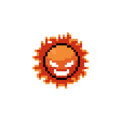 Fototapeta premium Pixel art cartoon angry sun character icon design.