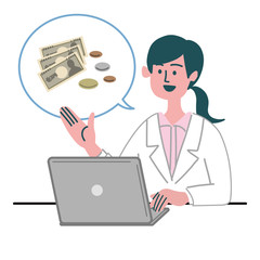 医師　医者　女性　パソコン  お金