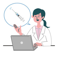 医師　医者　女性　パソコン  ワクチン