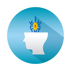 mental health concept, spider on human head icon over white background, block gradient style