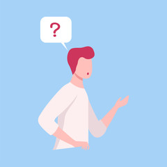 Man Thinking With Question Mark in Speech Bubble, Social Networking, Virtual Relationships Flat Vector Illustration
