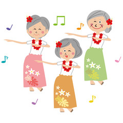 ポップなアクティブシニアの女性たち　フラダンスを踊る 