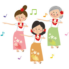 ポップでアクティブな女性たち　フラダンスを踊る 