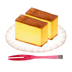 カステラ 和菓子　水彩 イラスト