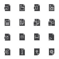Document files vector icons set, modern solid symbol collection, filled style pictogram pack. Signs logo illustration. Set includes icons as download file folder, share doc, update smartphone software