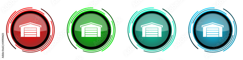 Poster garage building round glossy vector icons, set of buttons for webdesign, internet and mobile phone a