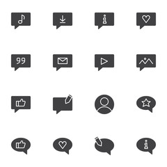 UI message vector icons set, modern solid symbol collection, filled style pictogram pack. Signs, logo illustration. Set includes icons as speech bubble, voice message, support information, feedback