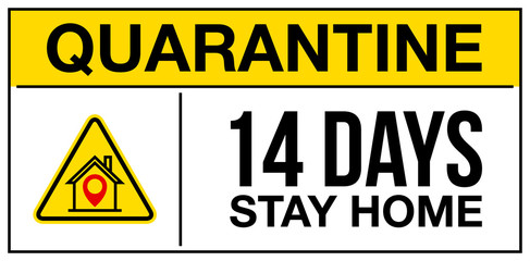 Obraz premium please stay home quarantine warning and attention icon sticker. house with location icon danger sign, COVID19 epidemic and pandemic symbol. prevention 14 days quarantine logo template sticker
