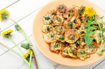 Fried dandelion flowers