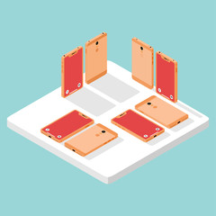 Isometric Vector Illustration Representing Smartphone or Mobile Phone or Hand phone with Gold Flat Color 3