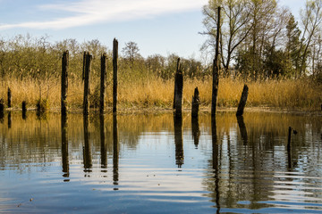 old pales in scenic lake view
