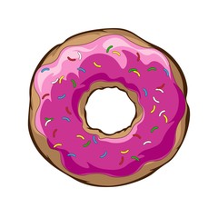 Donut with pink glaze. Donut icon, donut vector illustration