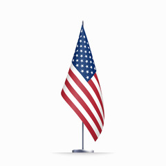 USA flag state symbol isolated on background national banner. Greeting card National Independence Day of the United States. Illustration banner with realistic state flag of America.