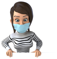 3D Illustration of a cartoon woman with a mask