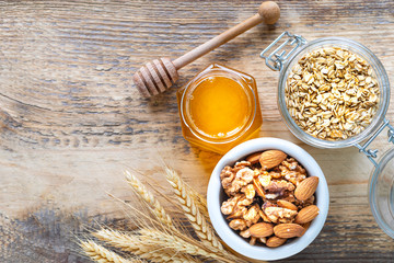 set of products to boost the immune system. Honey, lemon, nuts, ginger to Immunity boosting. top...