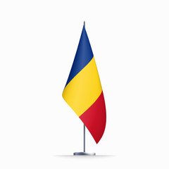 Romania flag state symbol isolated on background national banner. Greeting card National Independence Day of the Republic of Romania. Illustration banner with realistic state flag.
