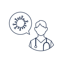 man doctor with speech bubble, medical staff , line style icon