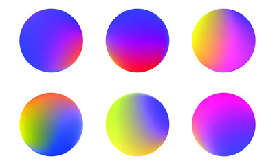 Set of round Vector Gradient. Multicolor Sphere. Modern abstract background texture. Template for design. Isolated objects