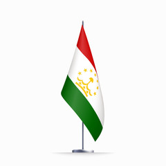 Tajikistan flag state symbol isolated on background national banner. Greeting card National Independence Day of the Republic of Tajikistan. Illustration banner with realistic state flag.