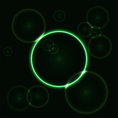 Neon glowing circles on a dark background. 