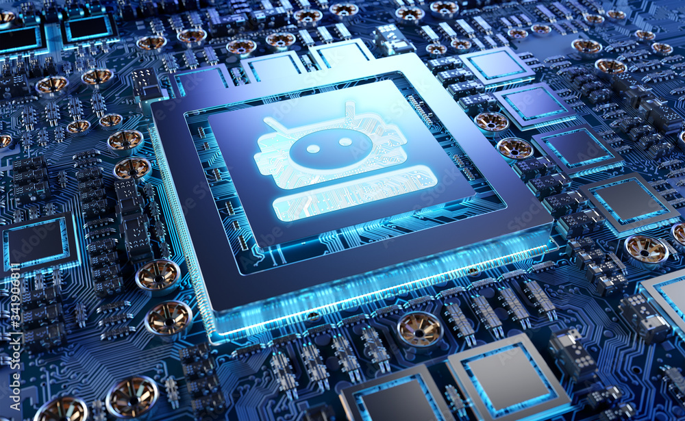 Poster chatbot in a modern gpu card 3d rendering