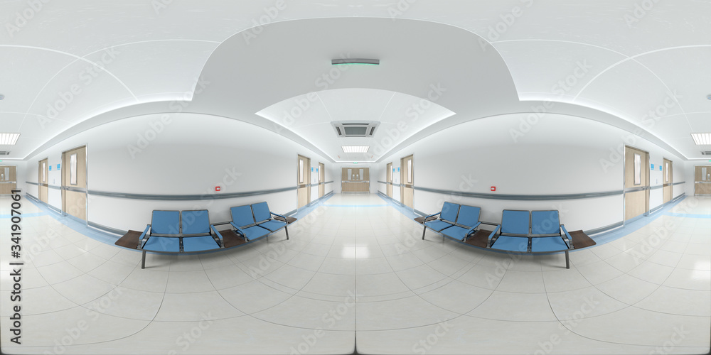 Poster high resolution hdri panoramic view of a hospital corridor. 360 panorama reflection mapping hallway 