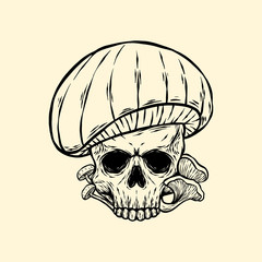 skull mushroom hand drawn vector illustration