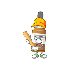 Liquid bottle cartoon design concept of hold baseball stick