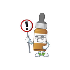 A picture of liquid bottle cartoon character concept holding a sign