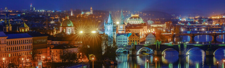 Fototapeta na wymiar Bridges over the Vltava River, Prague by night