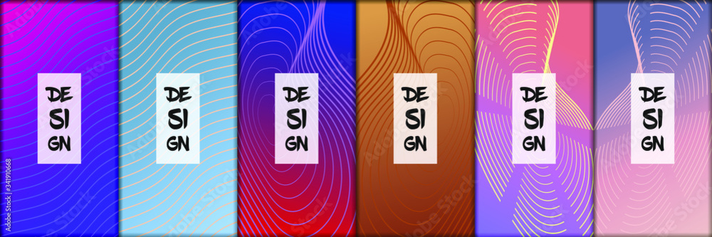 Poster set of modern abstract backgrounds with gradient linear waves. simply geometric template for design