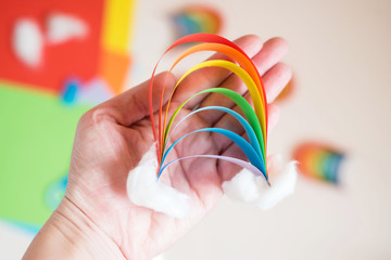 Step-by-step instruction to create a rainbow of colored paper. Creativity with your own hands.