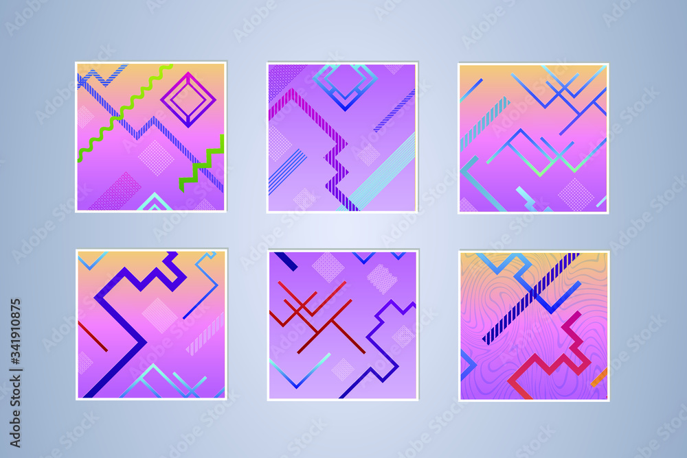 Poster set of modern abstract backgrounds with gradient linear waves. simply geometric template for design