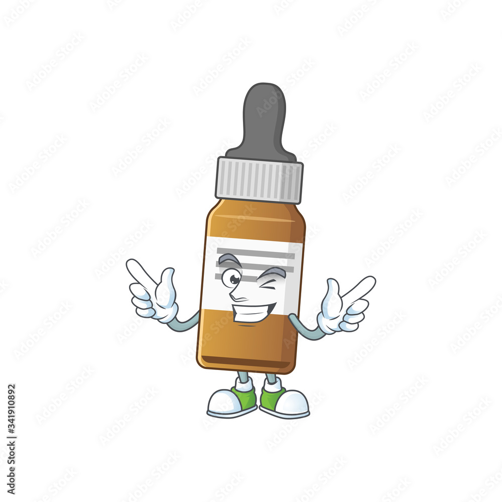 Poster cartoon character design concept of liquid bottle cartoon design style with wink eye