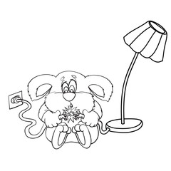 the dog sits and indulges in floor polish, drawing in outline, isolated object on a white background, coloring book, vector illustration,