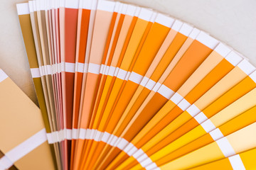 Catalogue of exterior plaster paint. Warm colors - yellow and orange gamma colours.