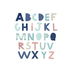 Abstract decorative English alphabet. Creative  cute Kids font. Ideal for education, home decor. Vector Illustration can be used for quotes, poster, cards and kids fashion prints.