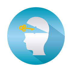 mental health concept, opened human head and vintage key, block gradient style