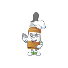 Liquid bottle cartoon design style proudly wearing white chef hat